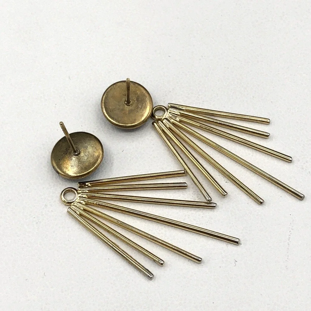 Convertible Earrings Blue Green Druzy Studs‎ Gold Tone Spray Jackets